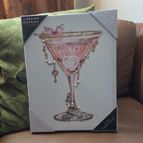 Design District Other - Pink Martini Glass Art with Pearls